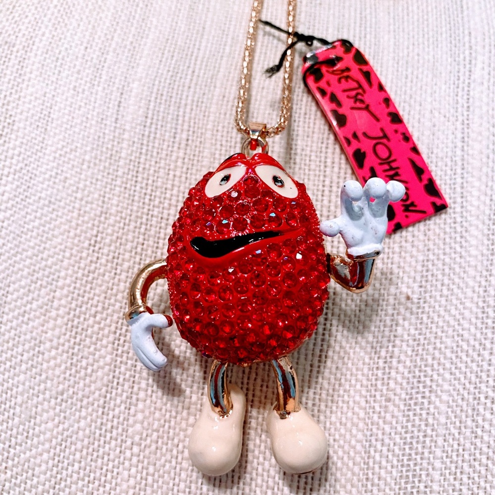 Red Peanut M and M man necklace by Betsey Johnson